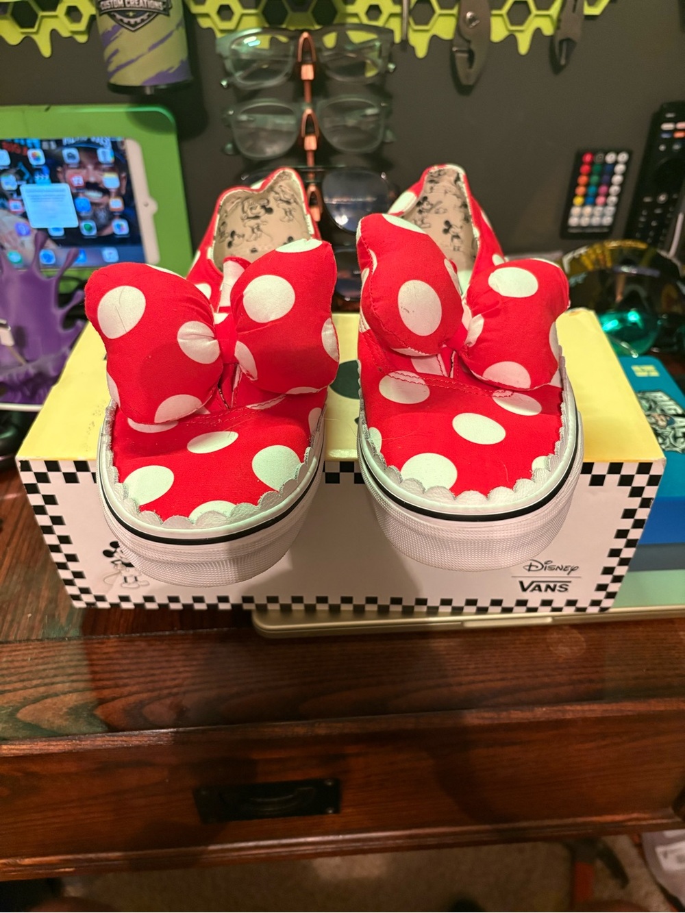 Vans Red and White Polka Dot Minnie Bow Slip-On Sneakers